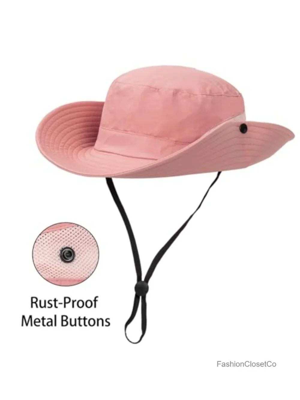 Wide Brim Mesh Bucket Hat with Ponytail Hole